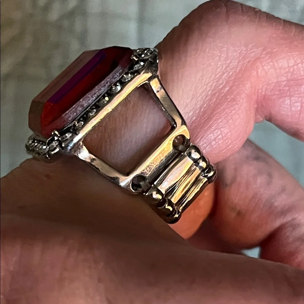Statement Pink Square Crystal Ring with Clear Halo